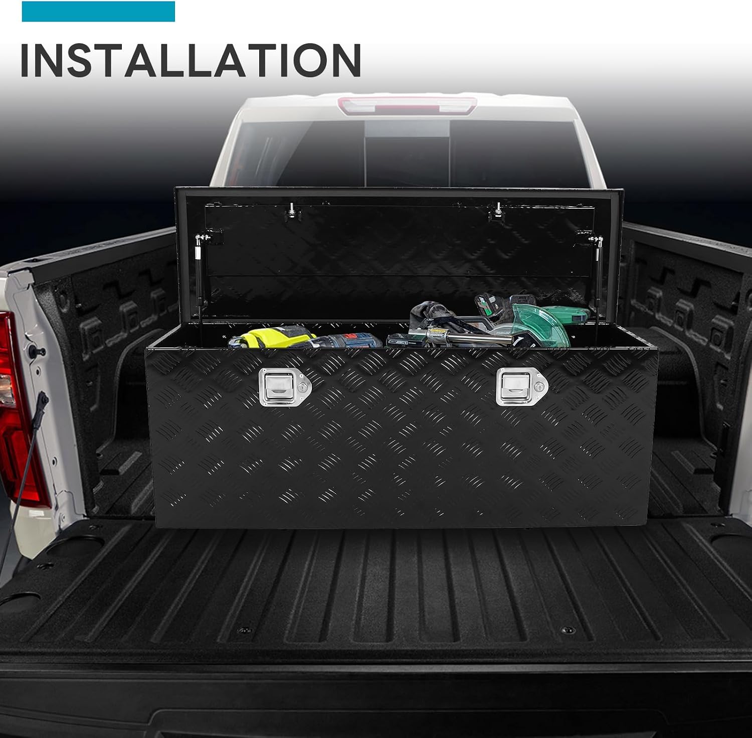 44" Aluminum Black Plated Truck Tool Box Pickup Truck Bed Storage Organizer, Waterproof Underbody Trailer Tongue Box with Lock and Key for RVs, ATVs, Trailer & Truck (44"x14"x16")
