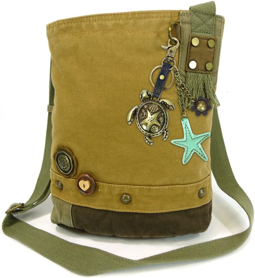 CHALA Canvas xBody Messenger Bags with Detachable Metal Sea Turtle Purse Charm with Starfish Keychain/Purse Charm (Brown)