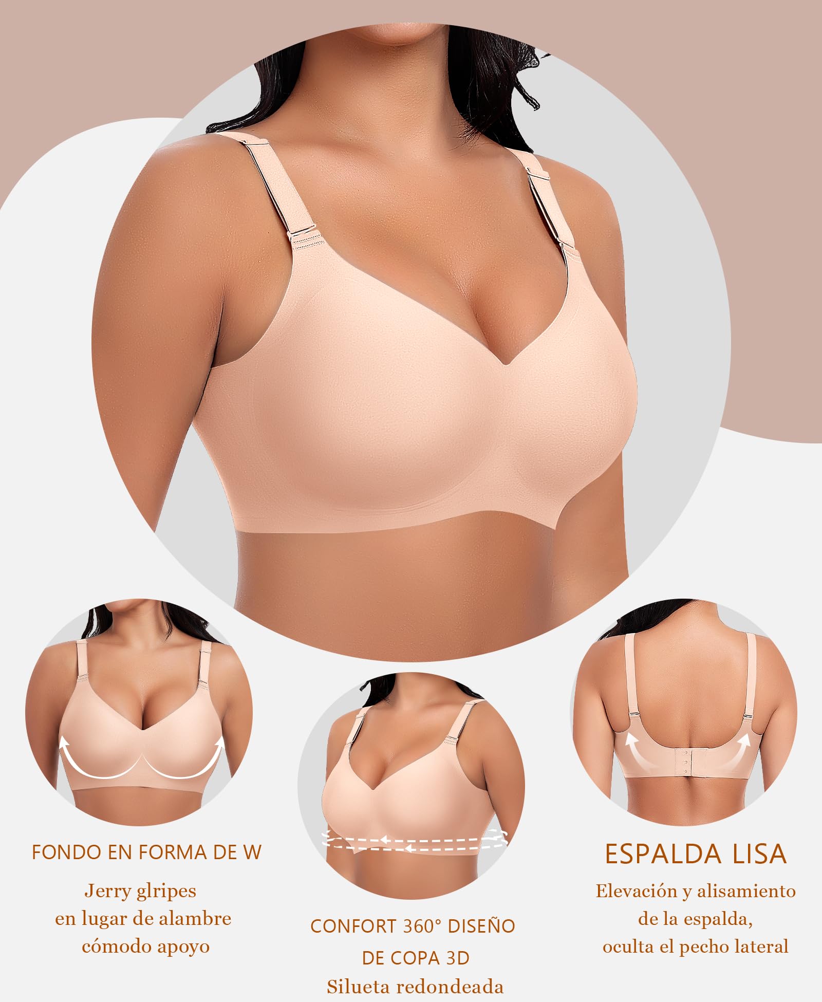Ganado Sujetador sin Aros con Relleno Mujer Sujetadores Push Up sin Costuras Bralette Comodos Cuello V