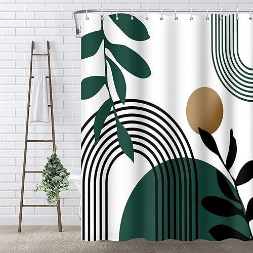 Cortinas de ducha abstractas bohemias de mediados de siglo para baño, diseño geométrico botánico, hojas de plantas, modernas, minimalistas,