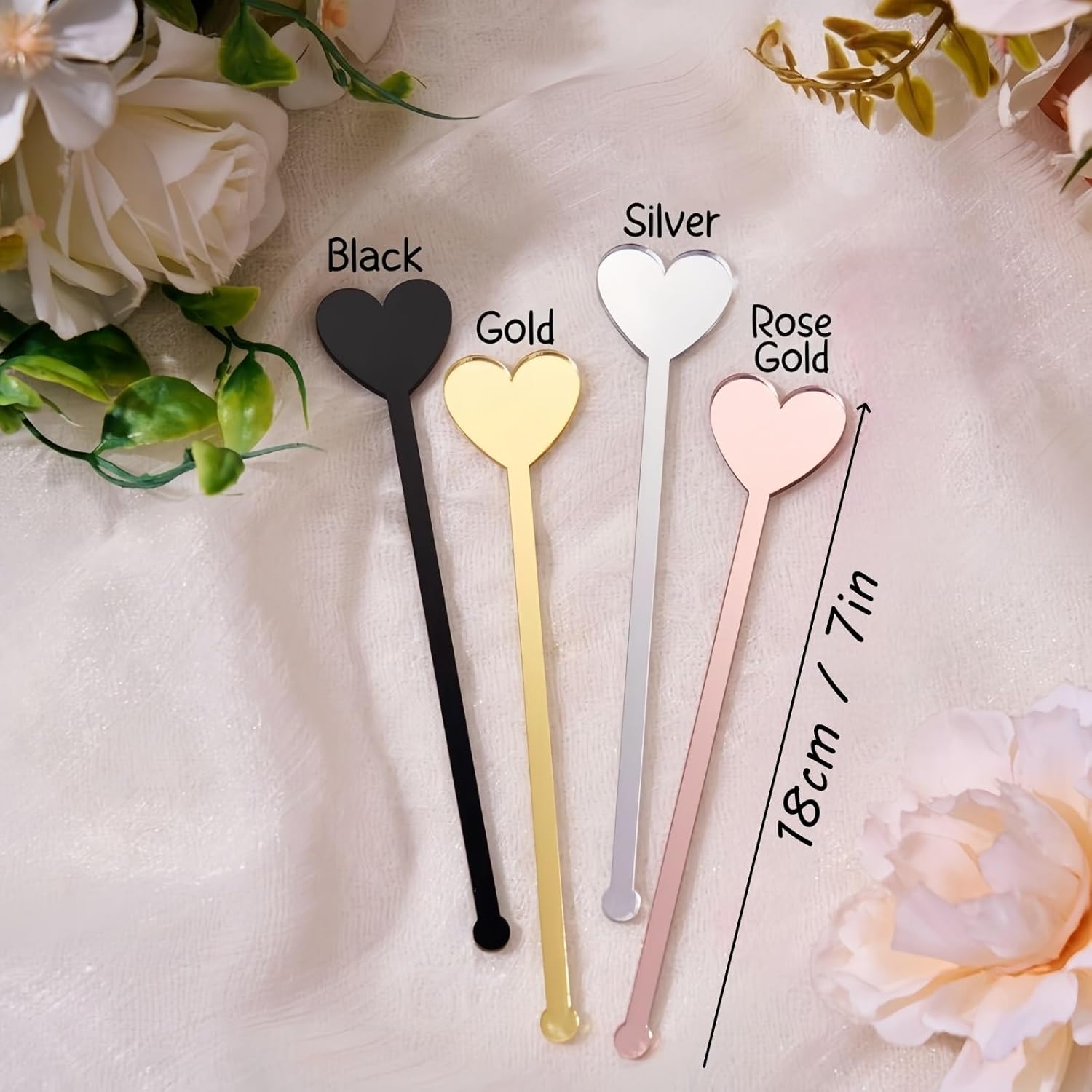Personalized Heart Shape Acrylic Cocktail Drinks Stir Sticks for Wedding, Engraved Name Drink/Coffee Stirrers, Custom Gifts for Wedding/Party, 7inch(100pcs)