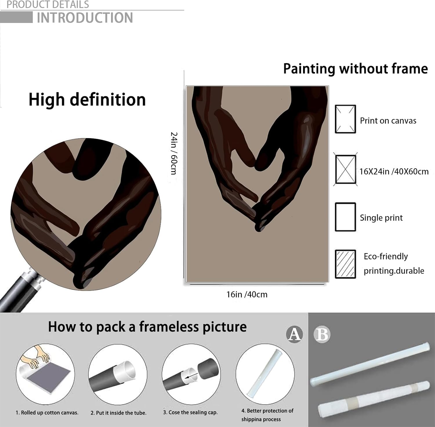 Abstract Hands Wall Art Couple Picture Black Lovers Poster Black People Wall Art Holding Hands Heart Love Decor Afro Women Men Poster Print for Living Room Bedroom Home Office 16x24 Inch Unframed - Image 4