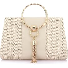 Women Straw Bag Crossbody Clutch Evening Clutch Purse Beach Shoulder Handbag white A