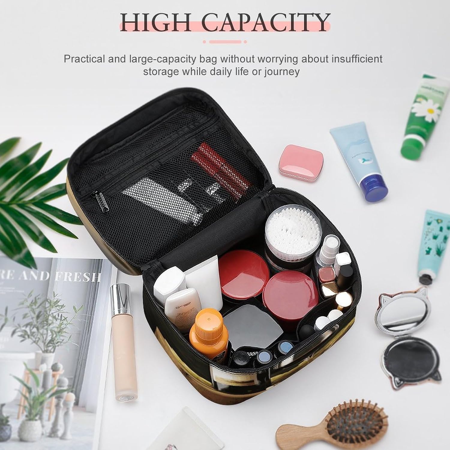 Red Wine Travel Makeup Bags Large Capacity Cosmetic Bag for Women Portable Makeup Artist Organizer Bags Waterproof Make Up Bag Lightweight Hand-held Makeup Case image 4