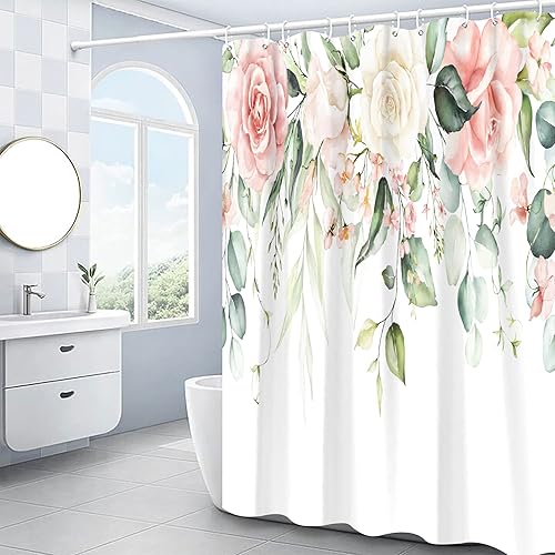 Miniatura 2 de Cortina de ducha floral, juego de cortinas de ducha con flores de acuarela y flores silvestres rosas para baño, tela impermeable con 12 ganchos, 72