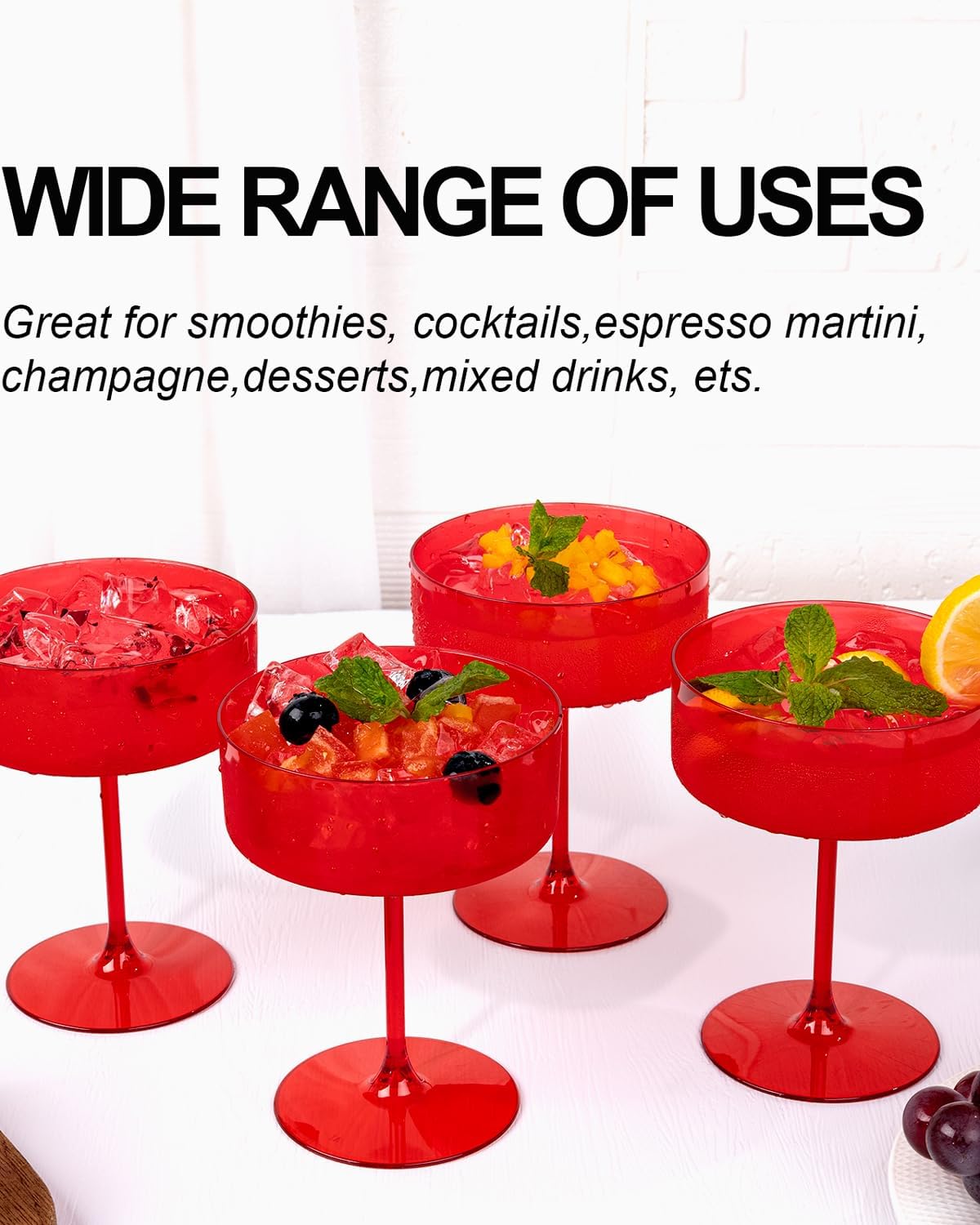 Ciaell 12PCS Clear Plastic Martini Glasses and 12PCS Red Plastic Martini Glasses