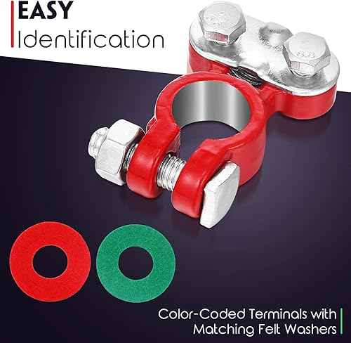 Vista 5 de Tallew Juego de conectores de terminales de batería de 4 piezas, terminales de cable de batería de automóvil chapados en zinc con arandelas Negro