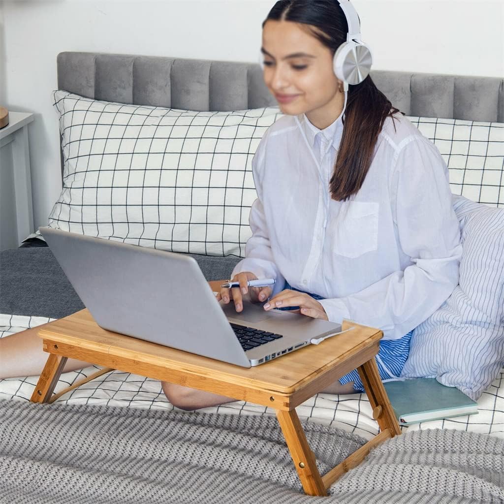 Laptop Desk Adjustable Folding Bed Tray with Drawer Cooling Convenient Desk (D 21"x13"x8")