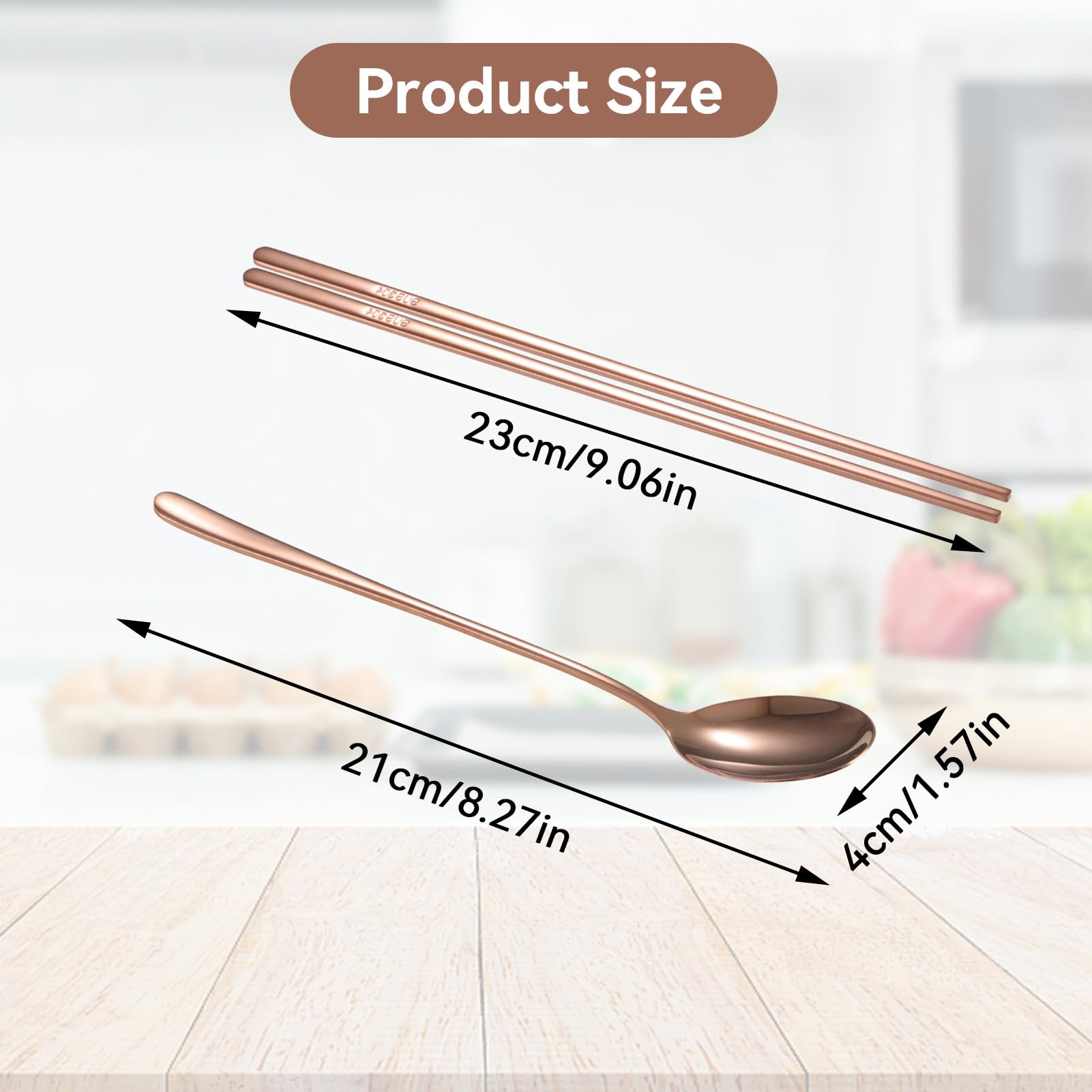 Set Di Posate Coreane: Cucchiaio E Bacchette In Acciaio Inossidabile 304, Manico Lungo Antiscivolo – Colore Oro Rosa