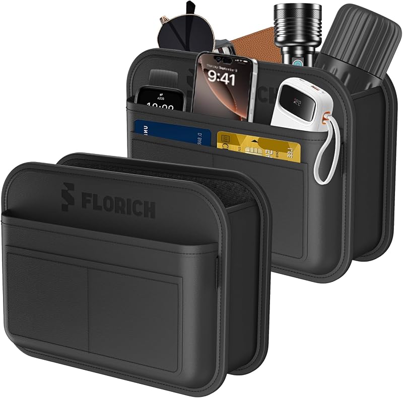 Organizador Suspenso para Porta de Carro FLORICH 2 em 1 com Lixeira Dobrável, Preto, Kit com 2
