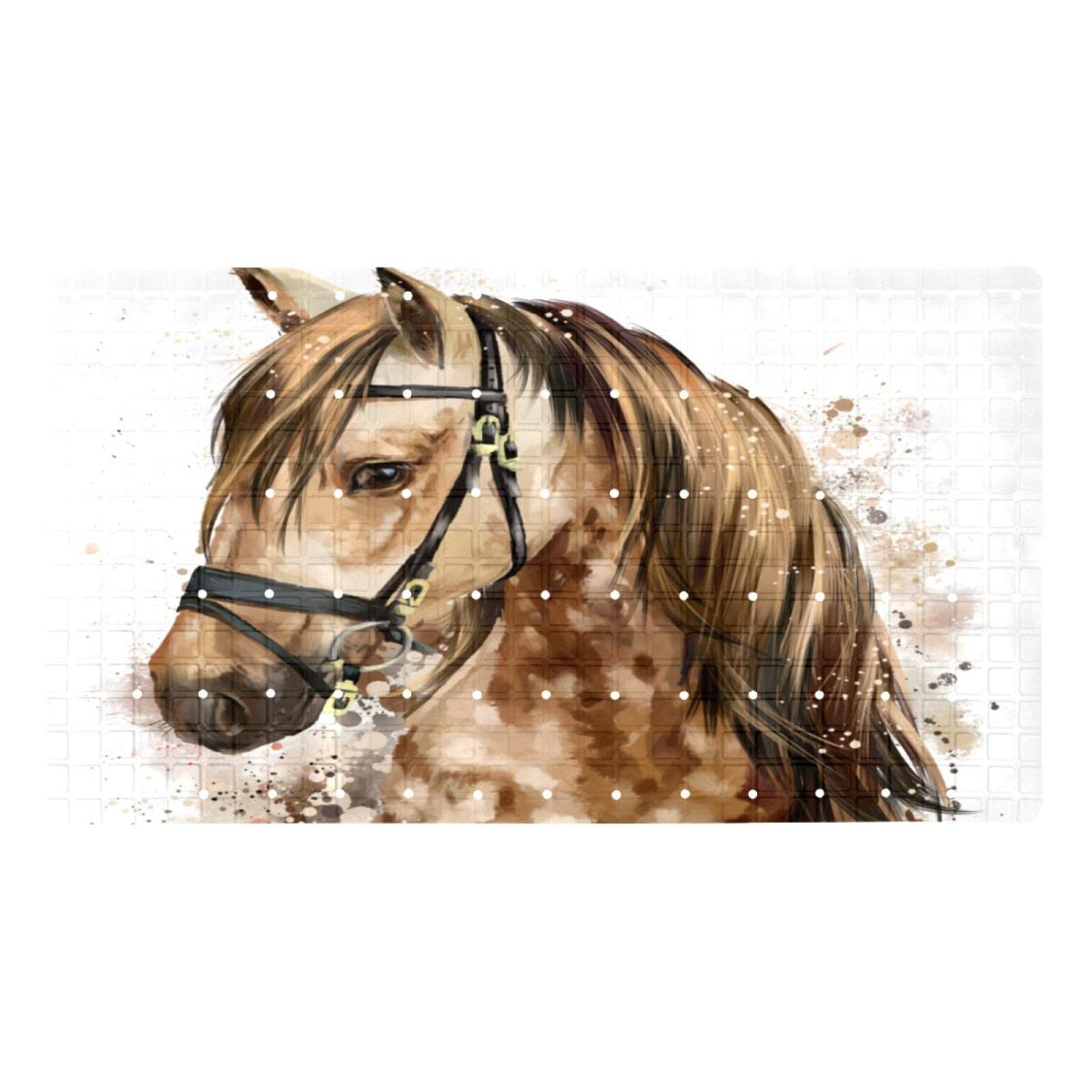 Tapis de douche antidérapant tête de cheval marron lavable sans latex pour baignoire