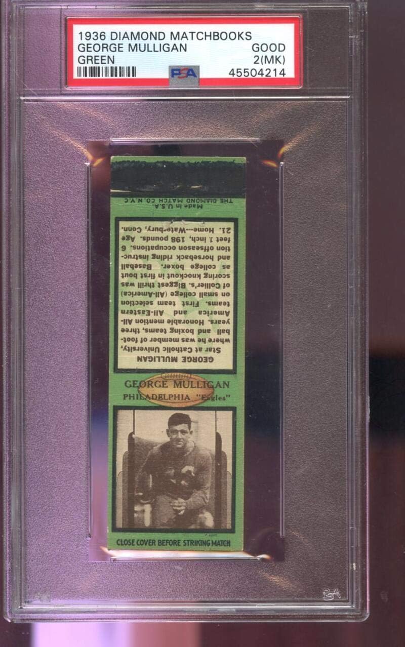 1936 Diamond Matchbooks Match Book Cover Green George Mulligan Philadelphia Eagles PSA 2 (MK) Graded Football Card