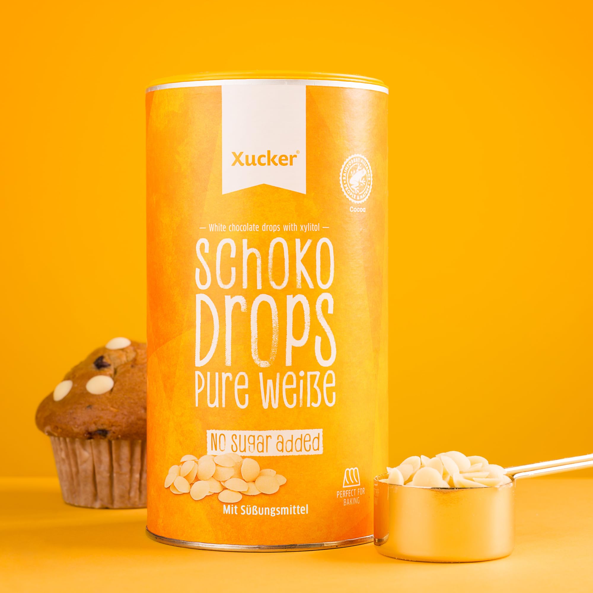 Xucker Schoko Drops weiße Schokolade - Xucker Schokolade mit Xylit Zuckerersatz I Weiße Xucker Chocolate Drops I Zuckerreduzierte Süßigkeiten zum Backen (min. 35% Kakaoanteil / 750g)