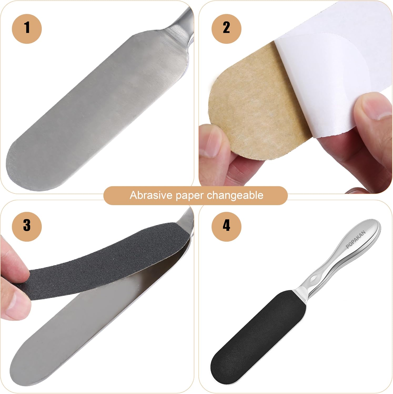 Professional Pedicure Foot File, Coarse/Fine Dual Sided and Reusable Stainless Steel Cracked Skin Corns Callus Remover Feet File with 12 Replaceable Coarse-Fine Foot Pads