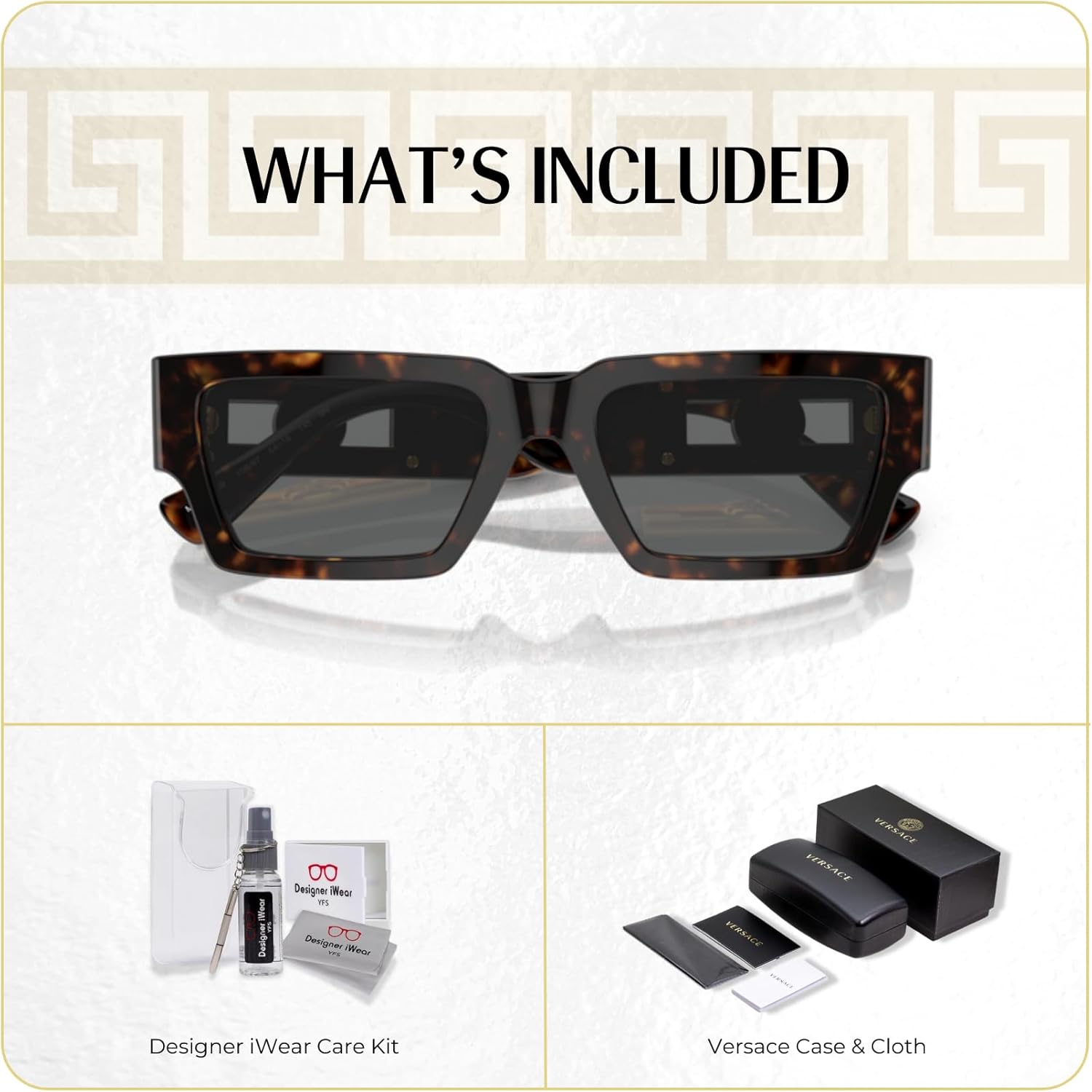 Versace VE4459 Rectangular Sunglasses for Men for Women +BUNDLE with ACCESSORY EYEWEAR KIT