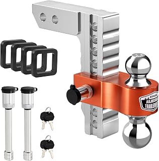 Kohree Adjustable Trailer Hitch Fit 2 Inch Receiver, Dual Solid Ball 2" and 2-5/16"(12,500 LBS GTW), 8" Drop & Rise Heavy Duty Aluminum Tow Hitch with 4 Silencer Pads & 2 Locking Hitch Pin, Orange