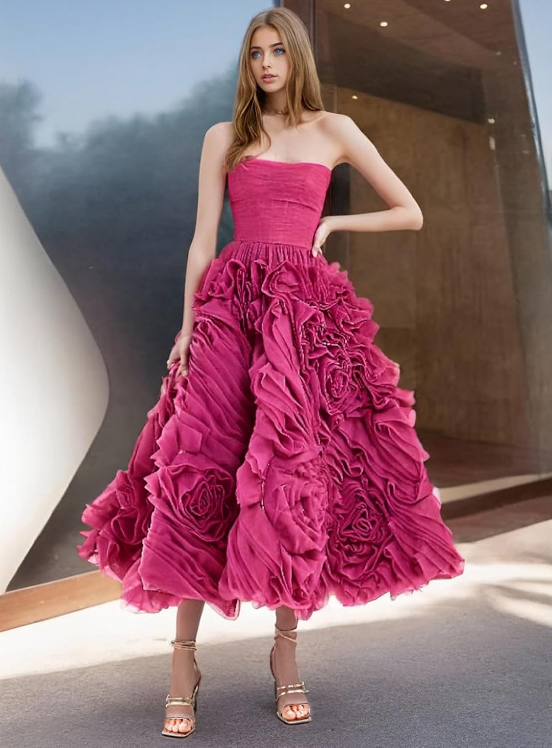 2025 Romantic A-Line Wedding Guest Dress Sweetheart Tea Length Sleeveless Ruched Prom Dress