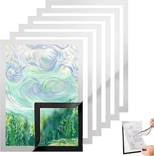 6 Stück Magnetrahmen A3 Selbstklebend Silber, Bilderrahmen Magnetisch 44,9 x 32,5 cm Kinder Aufklappbarer A3 Info-Rahmen mit Magnetverschluss für Postkarte Zeichnung,Transparente Oberfläche