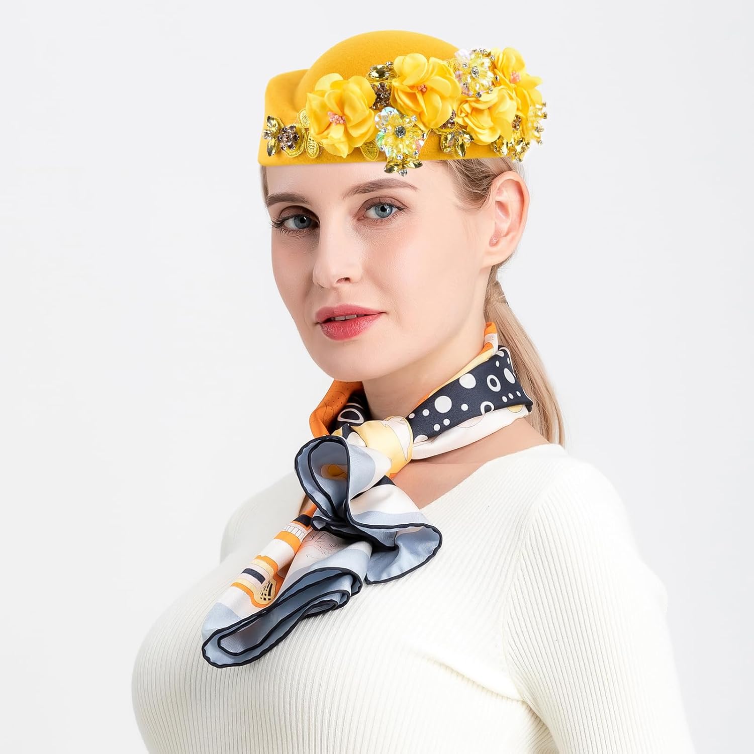 Church Hats for Women Headdress with Floral Women's Soft Beret for Women,Felt hat,Bridal for Wedding hat