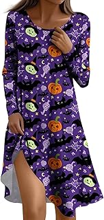Halloween Dresses for Woman Crewneck A-Line Fall Long Sleeve Funny Party Dress Sexy Vintage Halloween Printed Dresses