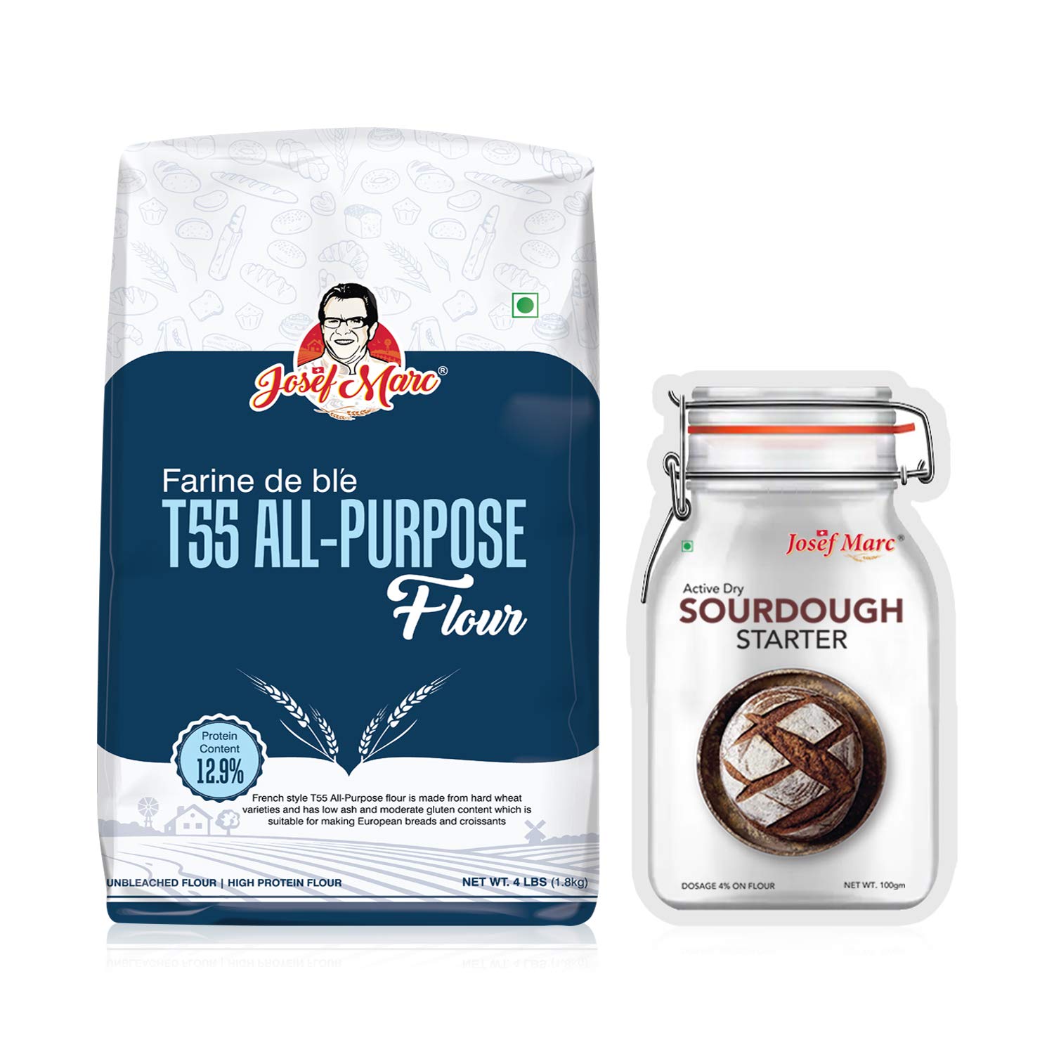 T55 All Purpose Flour, 4 LBS with Premium Active Dry Sourdough Starter 100g