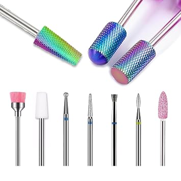 10pcs Nail Drill Bits Set, Tungsten Carbide Diamond Nail Drill Bits for Acrylic Nails Poly Gel Cuticle Remove, 3/32 Professional Nail Bits for Nail Drill Efile, Manicure Pedicure Tools