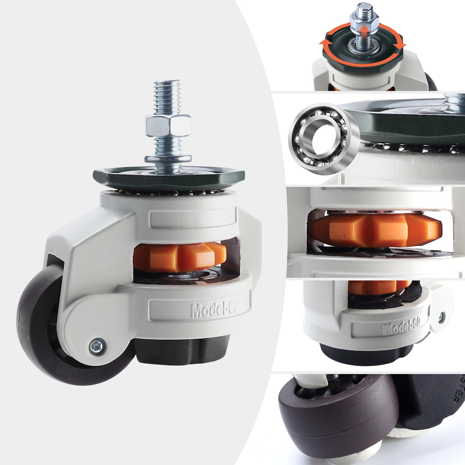 Homtone Set di 4 ruote girevoli per carichi pesanti, 50 mm, 1000 kg, per mobili industriali | Ruote per carichi pesanti a 360° per banco da lavoro e macchine, regolabili in altezza, robuste ruote per trasporto e esterni