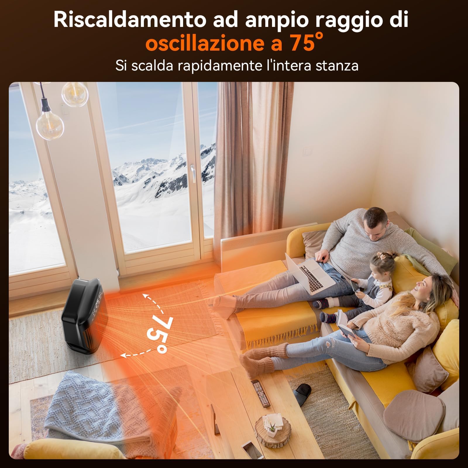 YASHE Termoventilatore in Ceramica 1800W, Riscaldatore Elettrico a Risparmio con Termostato, Telecomando, 3 Modalità, Oscillazione 75°, Timer 24 Ore, Protezione contro Surriscaldamento e Ribaltamento