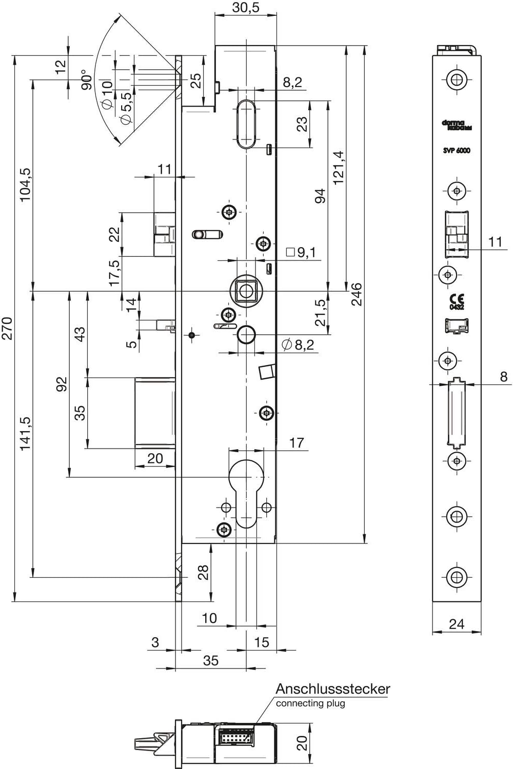 Technical Dimensions of DORMAKABA SVP 6710 Lock