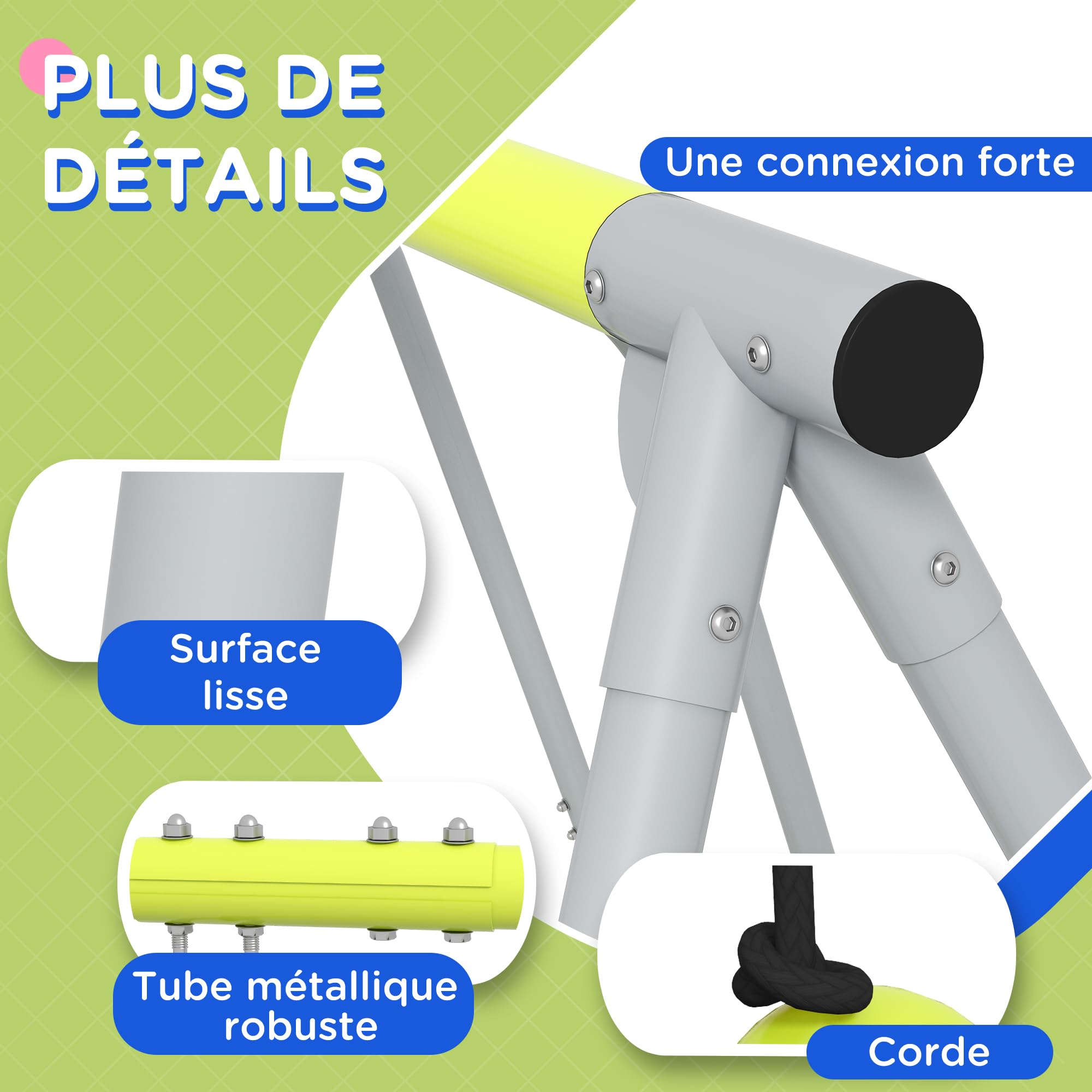 Outsunny Balançoire Portique pour Enfant 3 en 1 avec 1 Face à Face Vert | 3 Agrès, Balançoire de Jardin, Structure en Métal, Charge Max. 225 kg, Aire de Jeux Extérieure