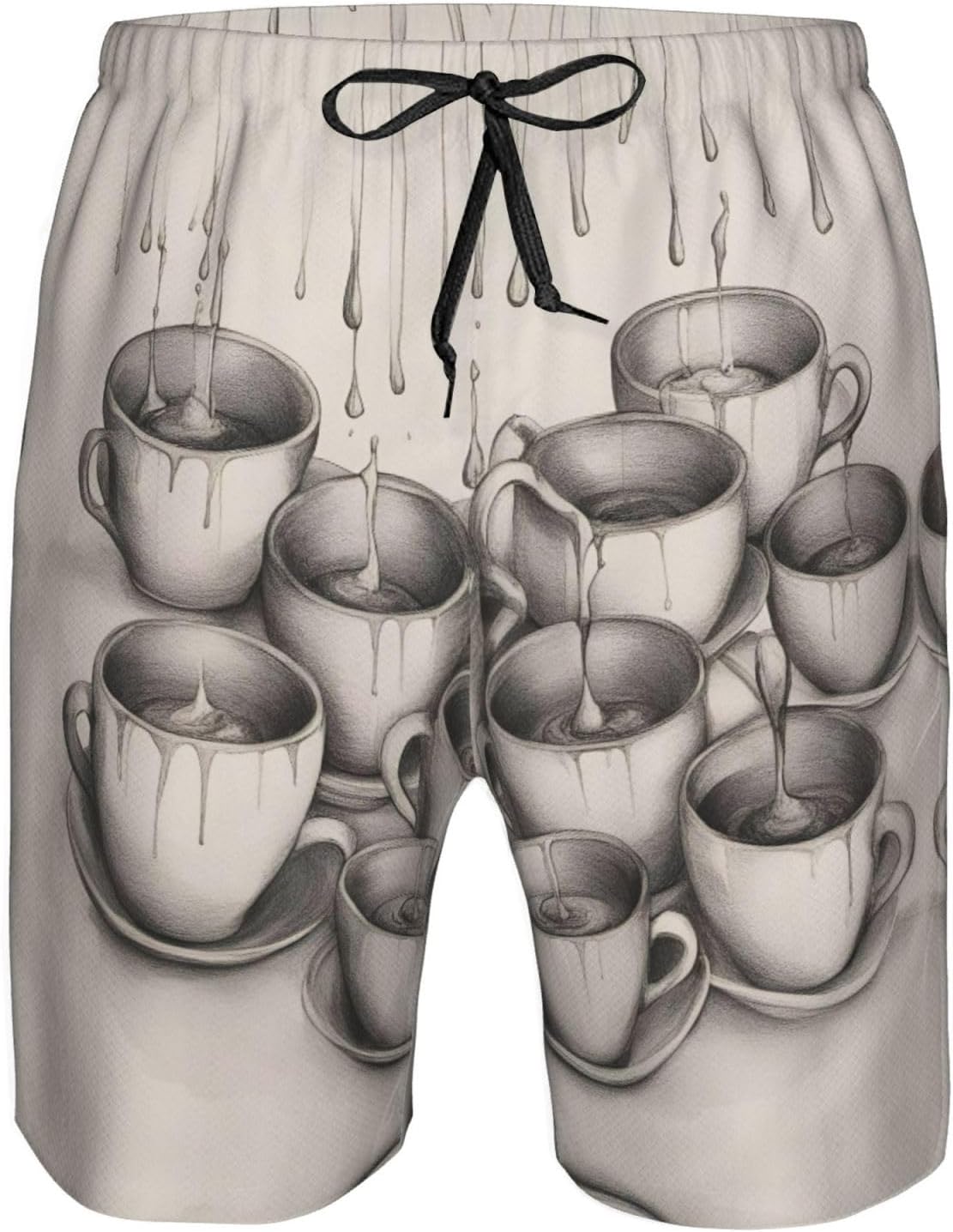 Hand Drawn Teapots and Cups Print Men's Quick-Drying Shorts Casual Beach Pants Stretch Waist Shorts and Pockets