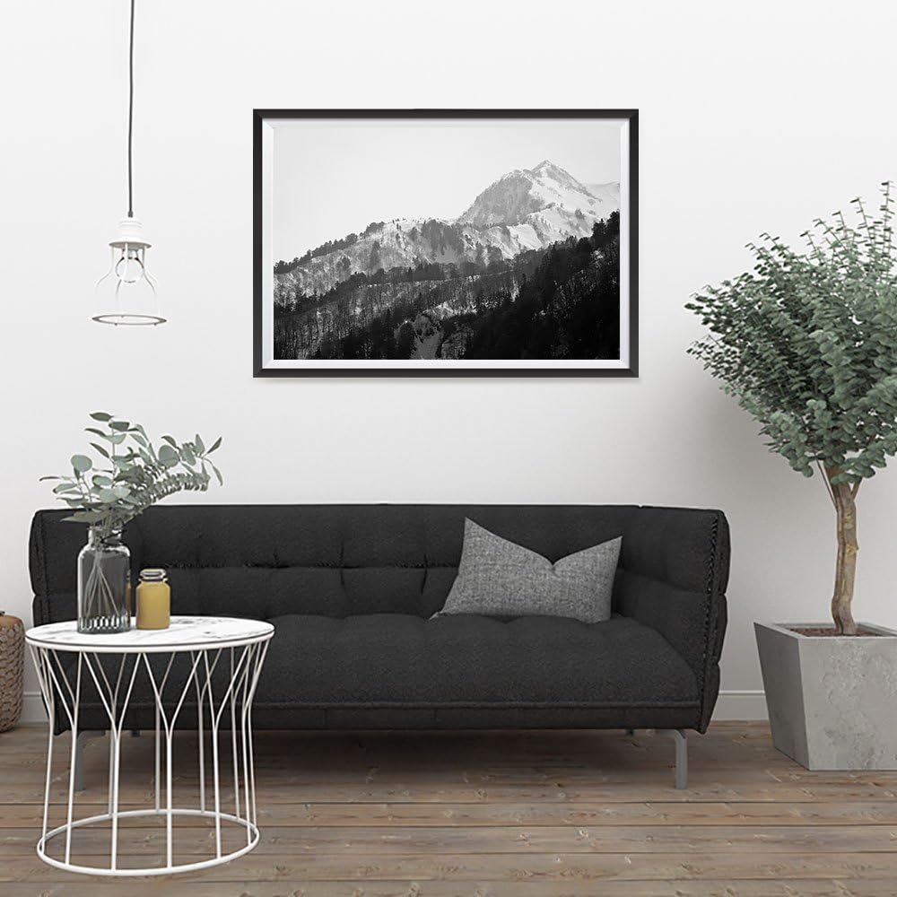 Black and White Photo Posters, Premium Photo Art, Poster Printing - Wall Art Print for Home Office Decor - Snowy Mountain - 36X24 Inches