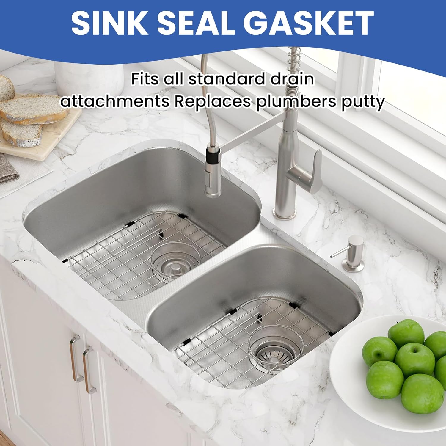 6 Pcs Sink Drain Rubber Gasket, Putty-Free Kitchen Seal for Kitchen Sink Garbage Disposal Drain (Black)