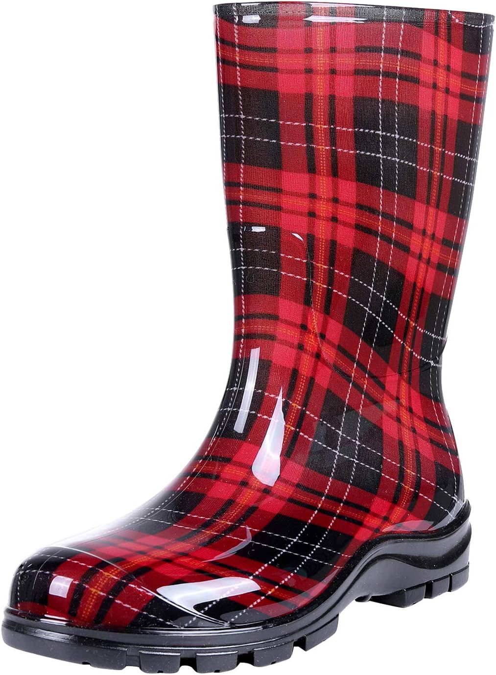 Asgard Women's Mid Calf Rain Boots Buffalo Plaid Short Waterproof Garden Shoes Red 42 (11)
