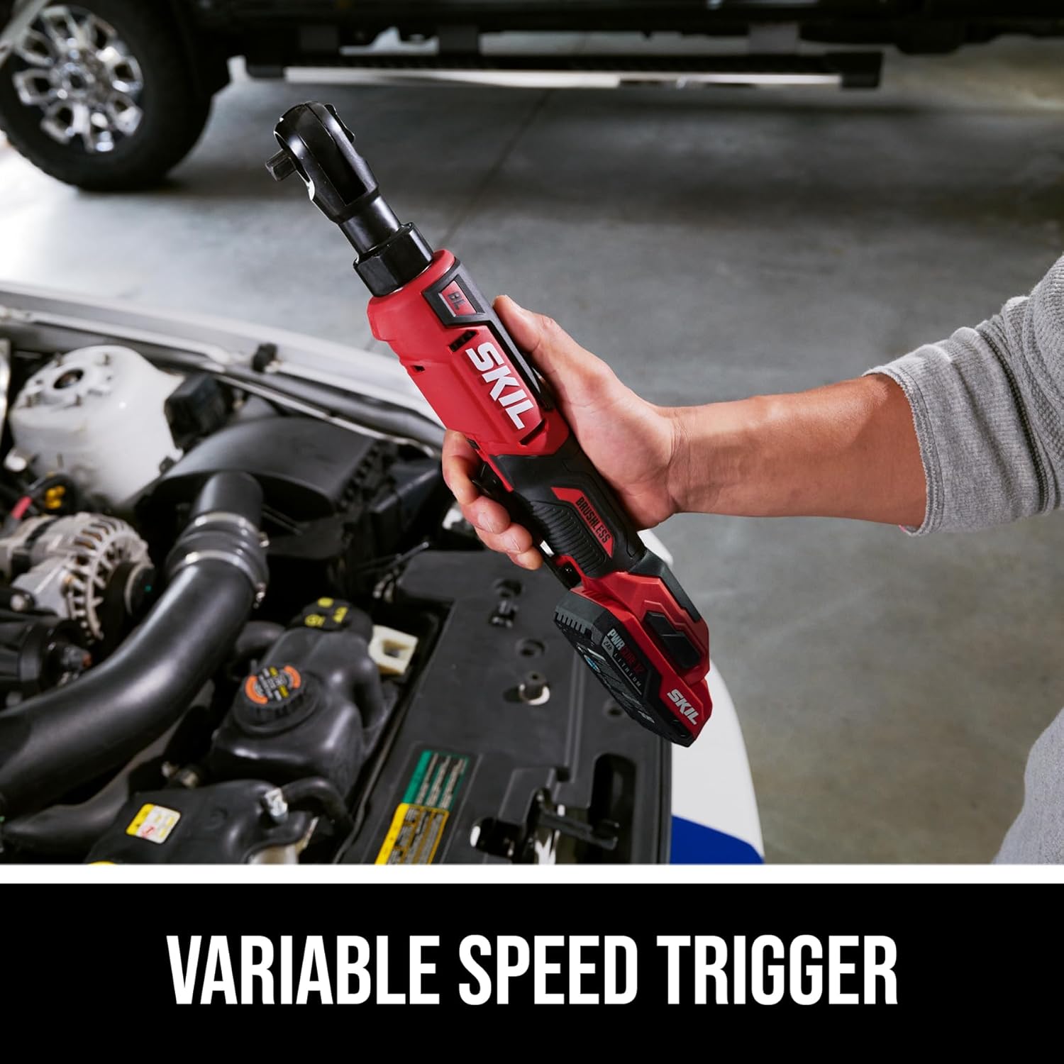 SKIL 12V Brushless Cordless 3/8-Inch Ratchet Wrench Kit Including 2.0Ah USB-C Battery and 20W Charger - RW5763A-11