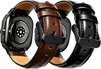 OTOPO Leather Band Compatible Galaxy Watch 8 40mm 44mm/8 Classic 46mm Men Women, No Gaps Genuine Leather Replacement strap with Stainless Steel Buckle for Galaxy Watch 8 Classic Smartwatch 2PACK
