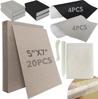 Chipboard for Book Binding, Book Binding Kits Include 20 pcs 5x7 Inch 50 PT Chip Board, 10 Pcs Bookcloth (Gray, Black, 7.8x8.6 inch), 2 Bone Folder and A Mull Colth for Book Binding(35x45 inch)