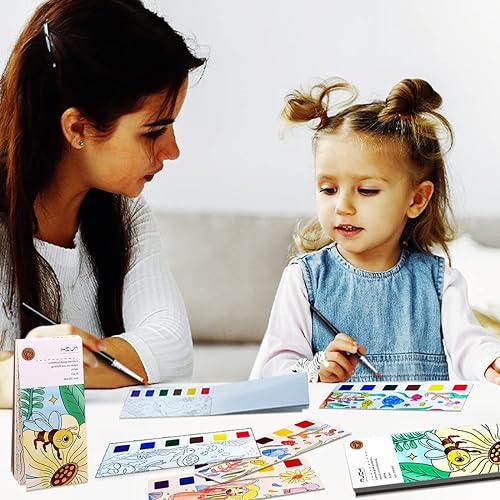 Vista 76 de JUNQIU - Libros de acuarela para colorear para niños de 4 a 8 años, libro de pintura de acuarela de bolsillo para niños pequeños, rellenos de cesta