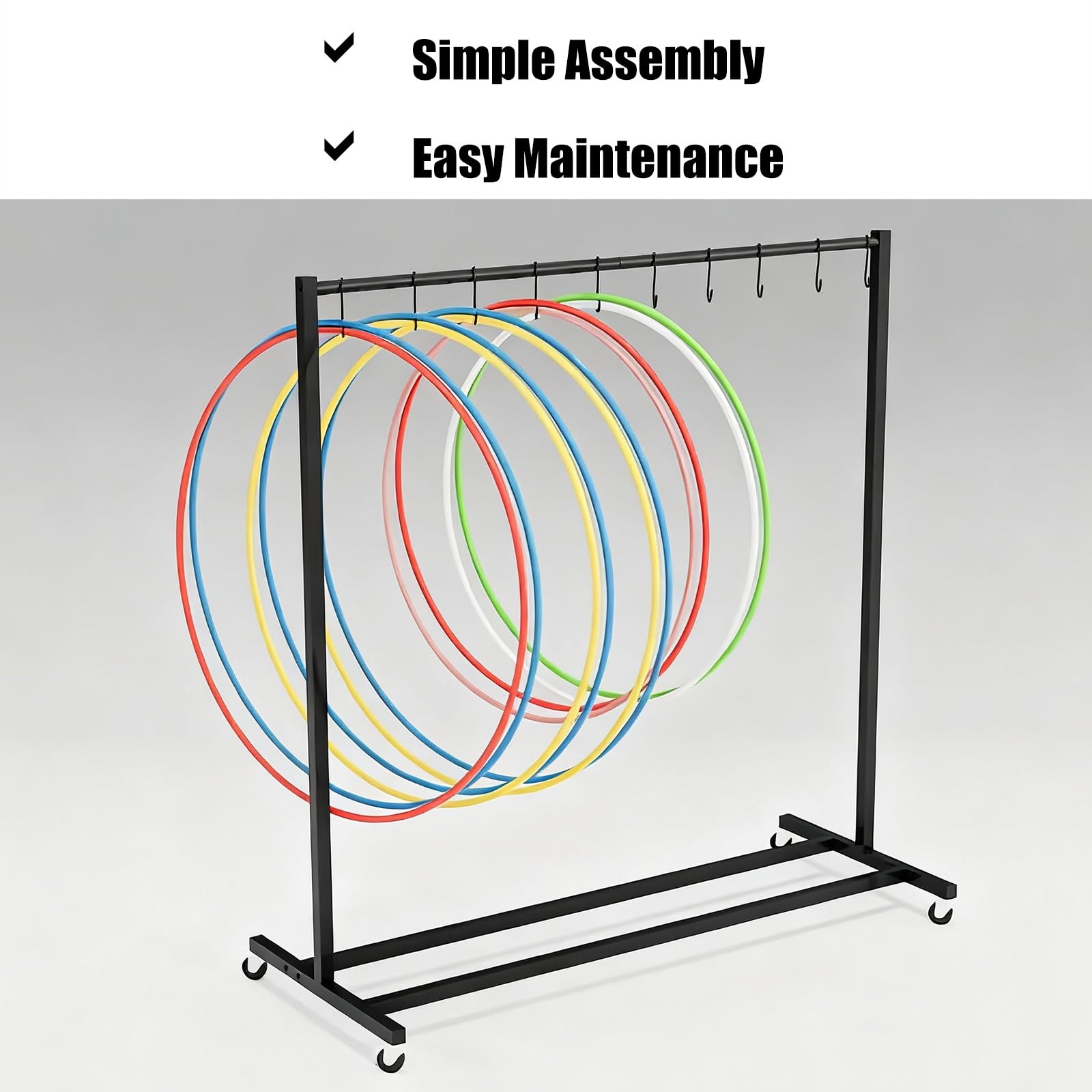 Hula Hoop Halterung Aufbewahrungswagen für Hula-Hoop-Reifen, Seilspring-Organizer mit Rädern, mobiler Ausstellungsständer für Sportgeräte für Schule, Geschäft