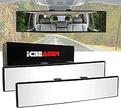 ICBEAMER 11.8" Rear View Mirror, Clear Flat Surface 300mm, Panoramic Wide Angle, Universal Fit Car Truck SUV Accessories, Blind Spot Eliminator, Rubber Clip-On (Pack of 2)