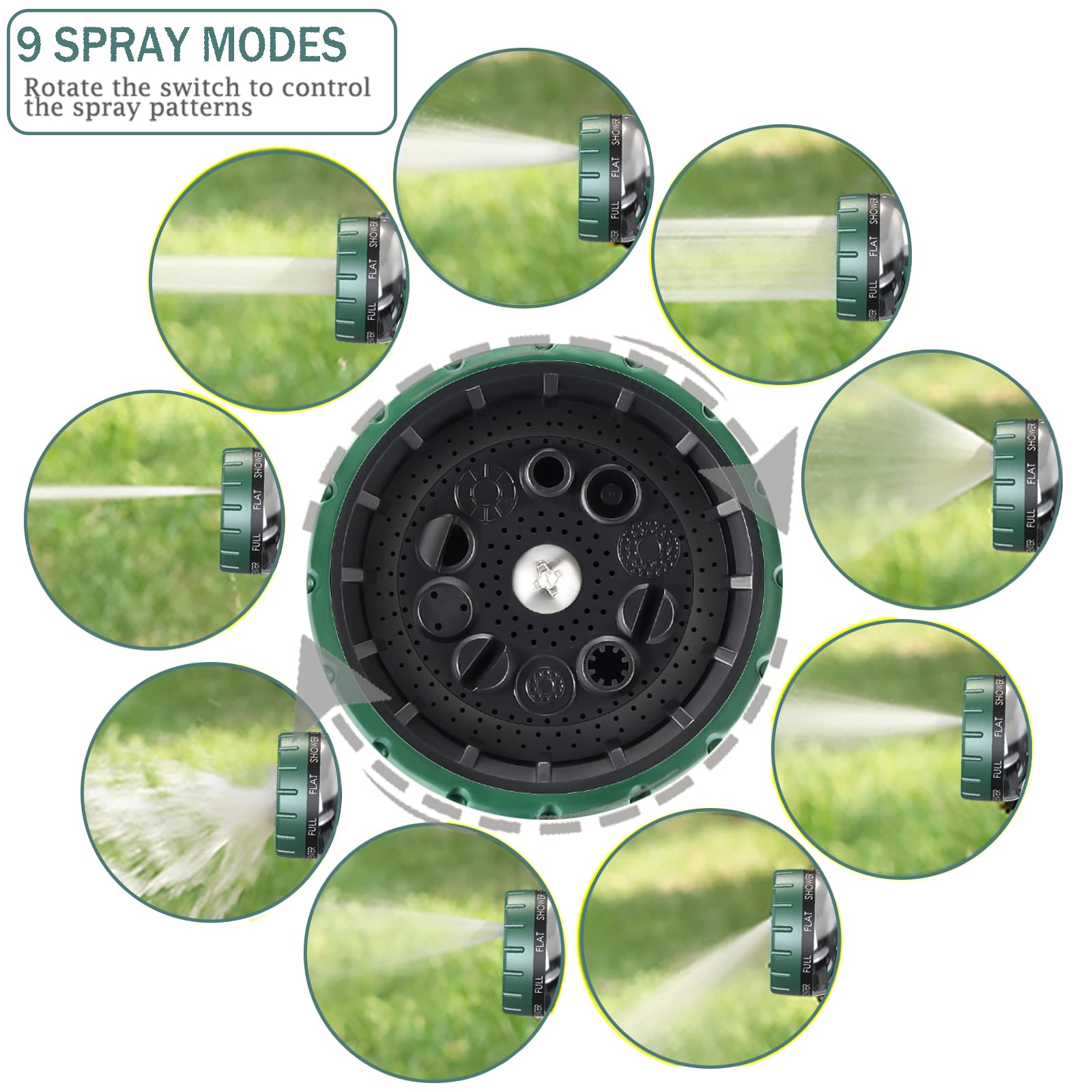 HmiL-U Pistolet d'arrosage en métal avec 9 motifs pour arroser les plantes, laver les voitures, animaux domestiques