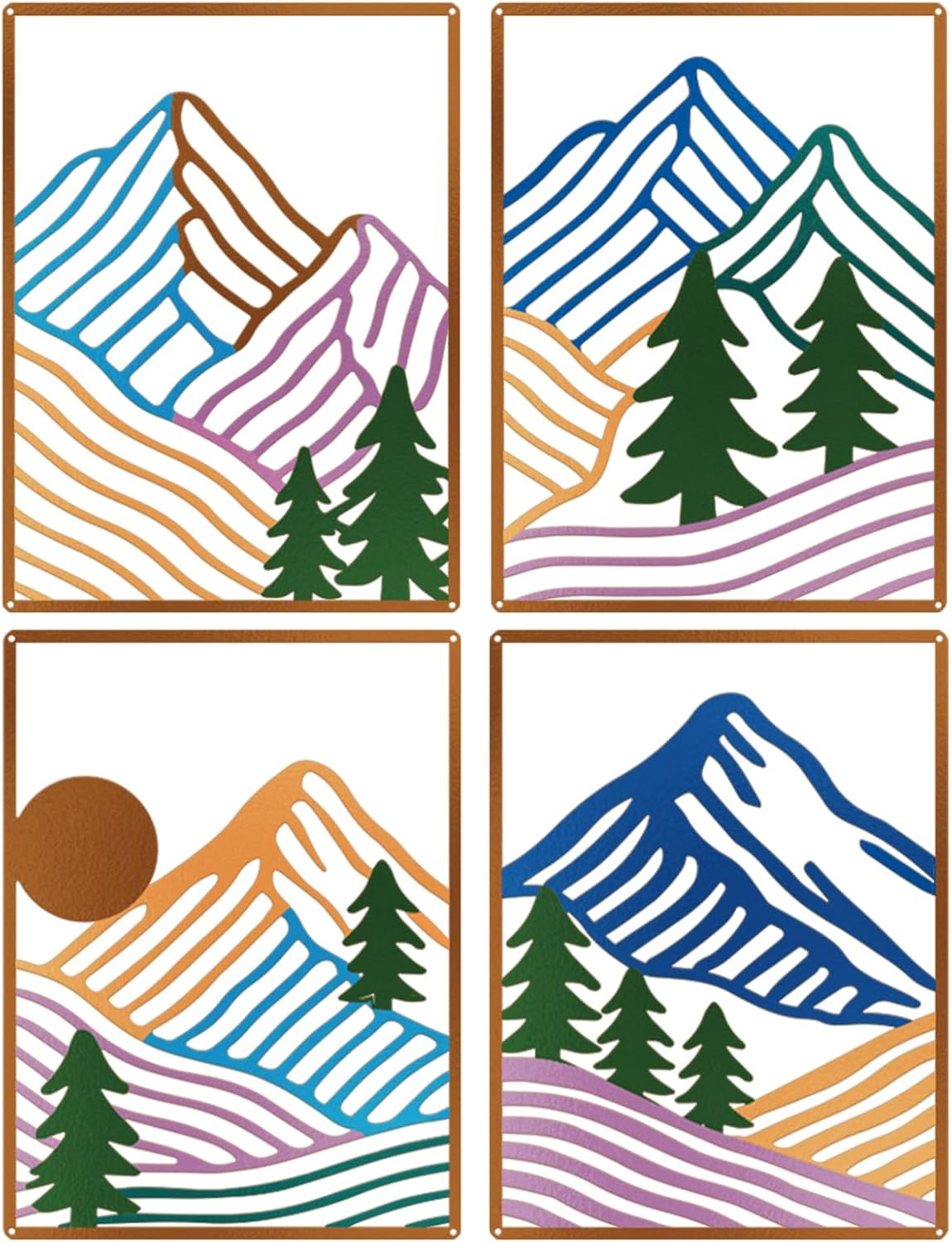 twinklemon 4PCS Metal Wall Art Decor Landscape Mountain Wall Hanging Decor Colorful And Black Double-Sided Abstract Mountain Metal Wall Art Rustic Nature Wall Decor for Living Room Bedroom Study