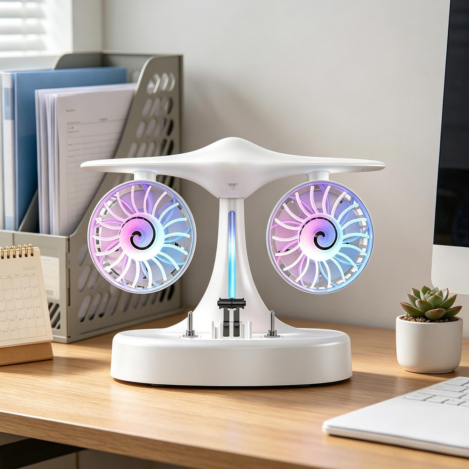 Genérico Ventilador de Escritorio 3 Velocidades Con Nebulización Y Doble | Ventilador De Escritorio Portátil Pequeño Con Batería para Oficina en Casa Apartamento Escuela Salón Verano Viaje Ca
