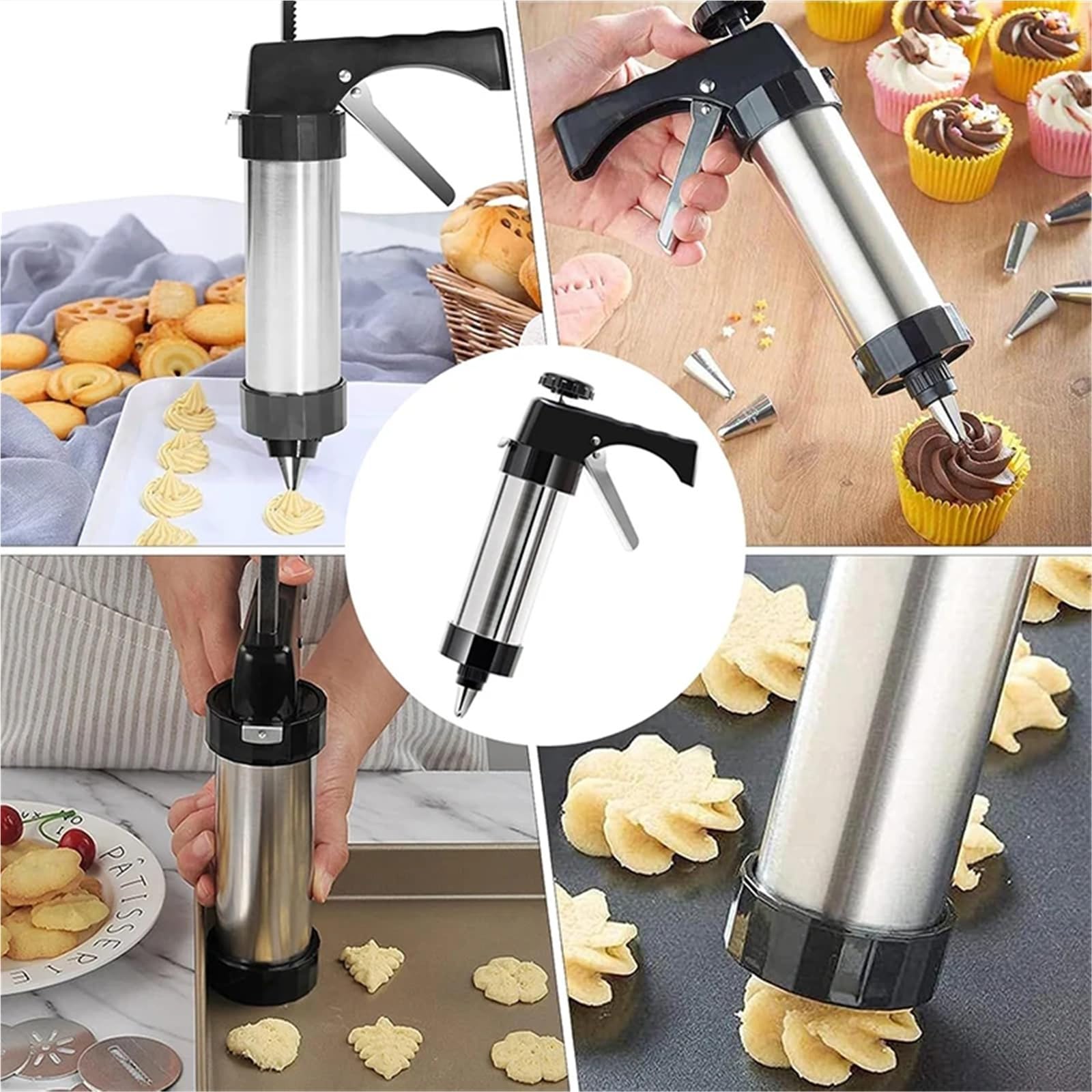 Kit de Presse à Biscuits en Acier Inoxydable, Ensemble Pistolet, Outil Cuisson DIY, Gadgets Cuisine(8 Discs)