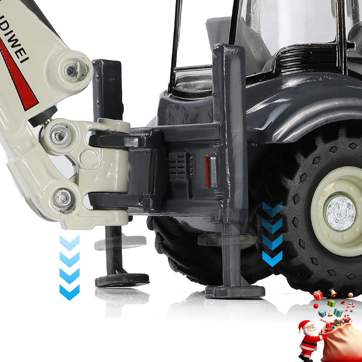 Excavator Toy, 1/50 Metal Die-cast Excavator Backhoe Front Loader Bulldozer, Construction Vehicle Model Decoration Toy Gift for Boys- White