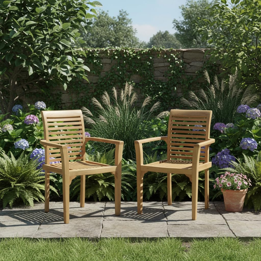 Teck'Attitude Fauteuils de Jardin empilables en Teck Samoa (Lot de 2)