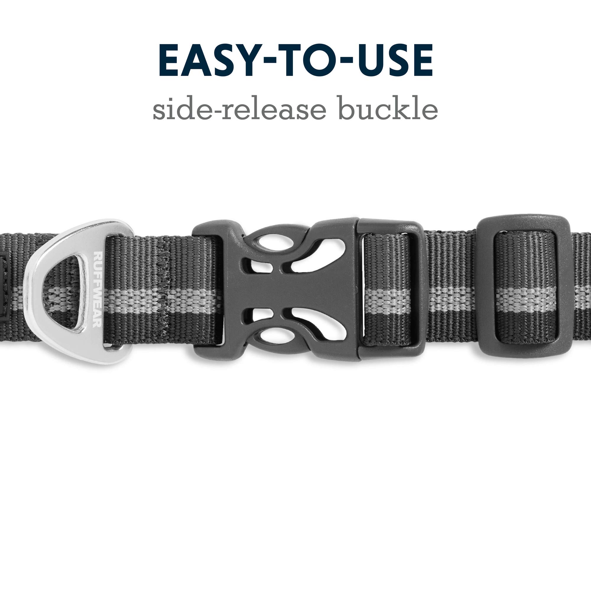 RUFFWEAR Crag Hundehalsband, Reflektierendes und Bequemes Halsband für den Täglichen Gebrauch, Granitgrau, 51–66 cm