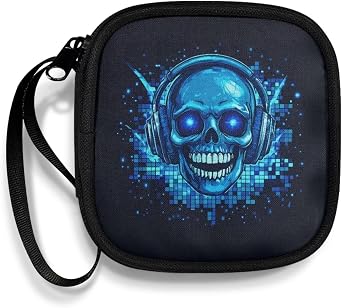 Blue Skull Headphone Bag Travel Headphones Carrying Case, Protective Shell Travel Bag for Cable, Charger Storage for Earphone, Earbud, Earpieces