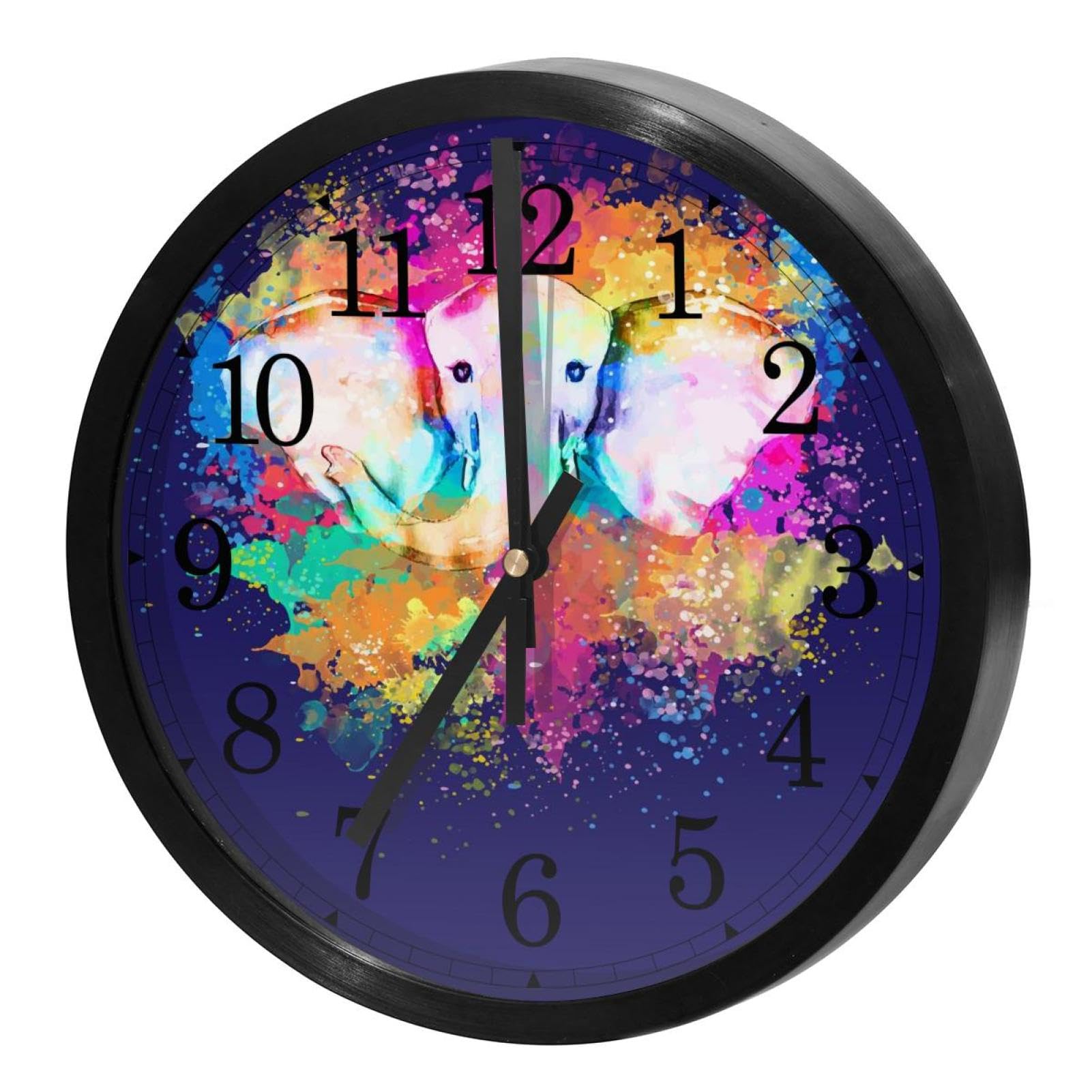 Horloge murale à piles ronde avec mécanisme quartz et fond éléphant