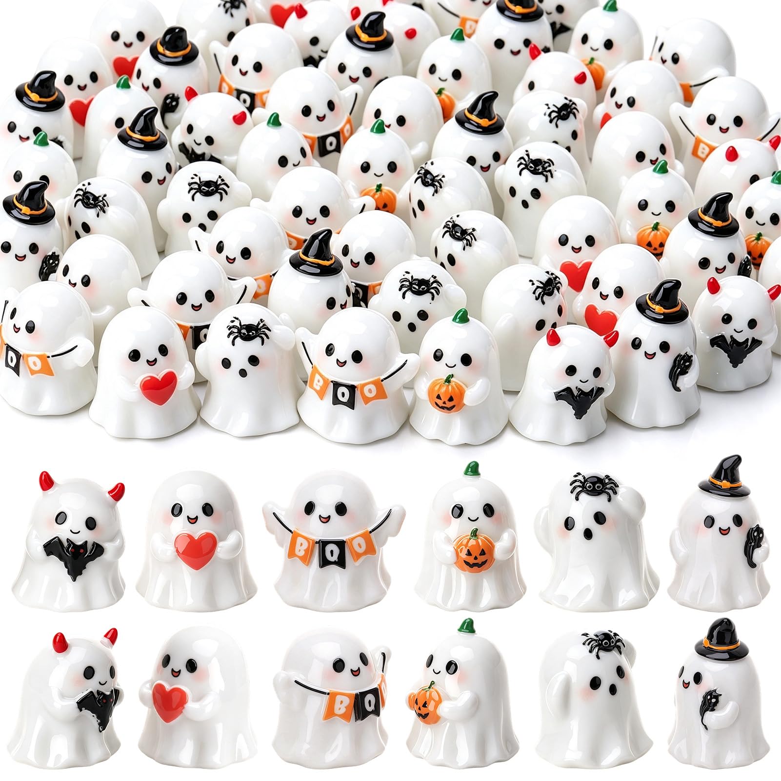60 Pcs Halloween Mini Resin Ghost Figurines, Tiny Ghosts Figures
